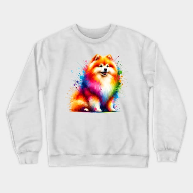 Vibrant Japanese Spitz in Abstract Splash Art Style Crewneck Sweatshirt by ArtRUs